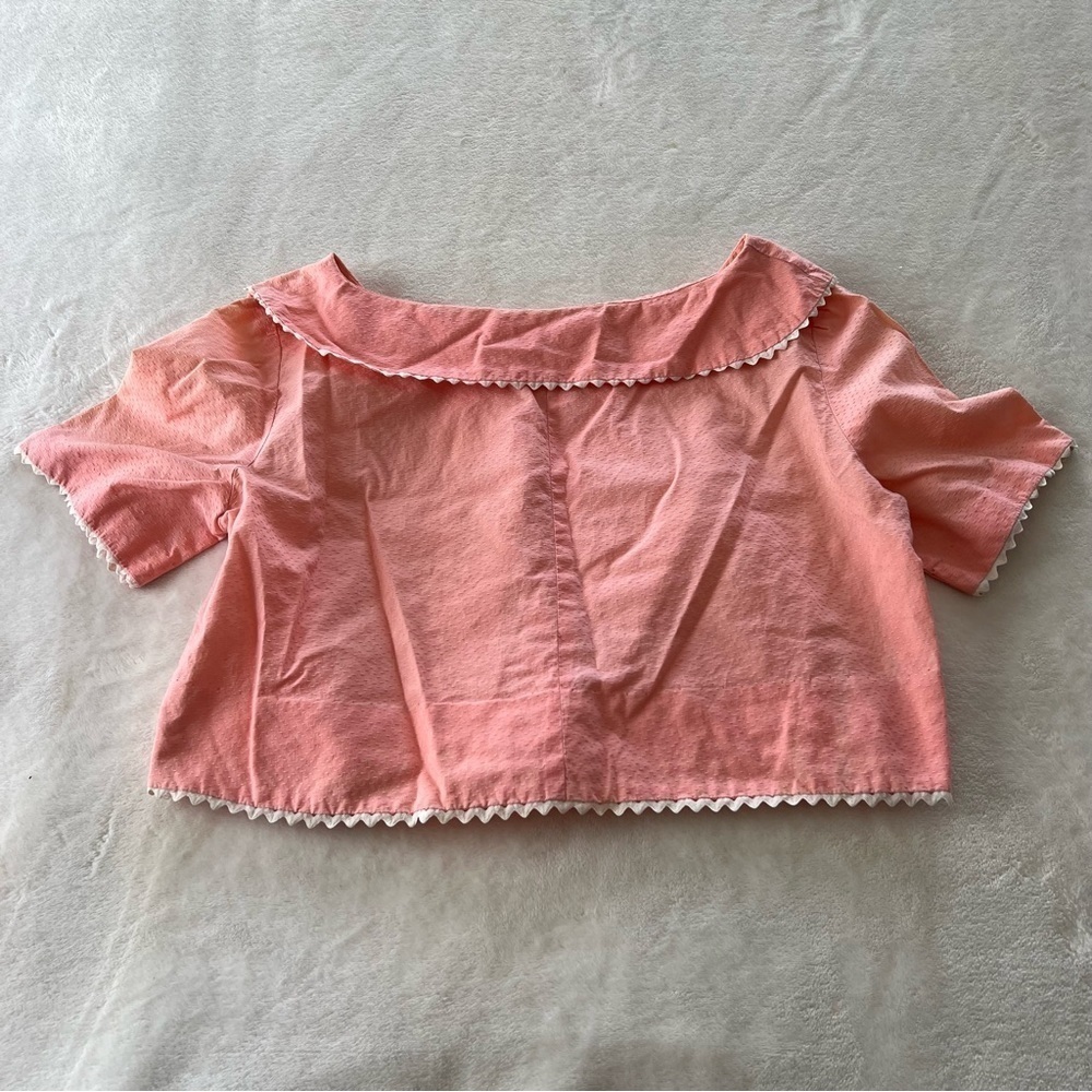 Vintage Scalloped Pink Blouse and High Waist Pants Set - Picture 2 of 13